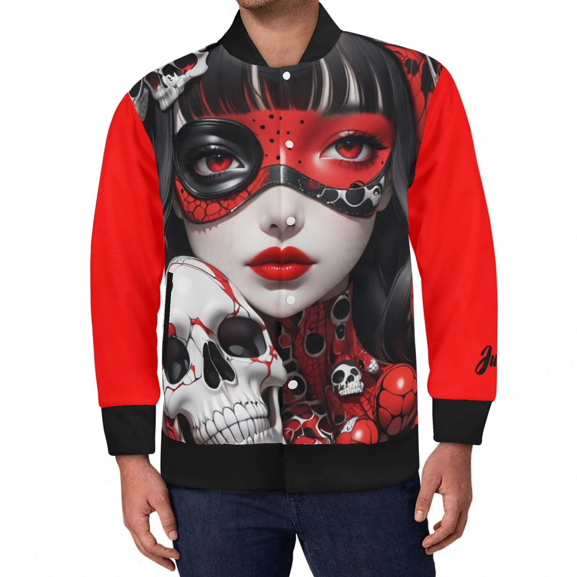 おシャレコウベ 10 Unisex Casual Varsity Bomber Jacket Red