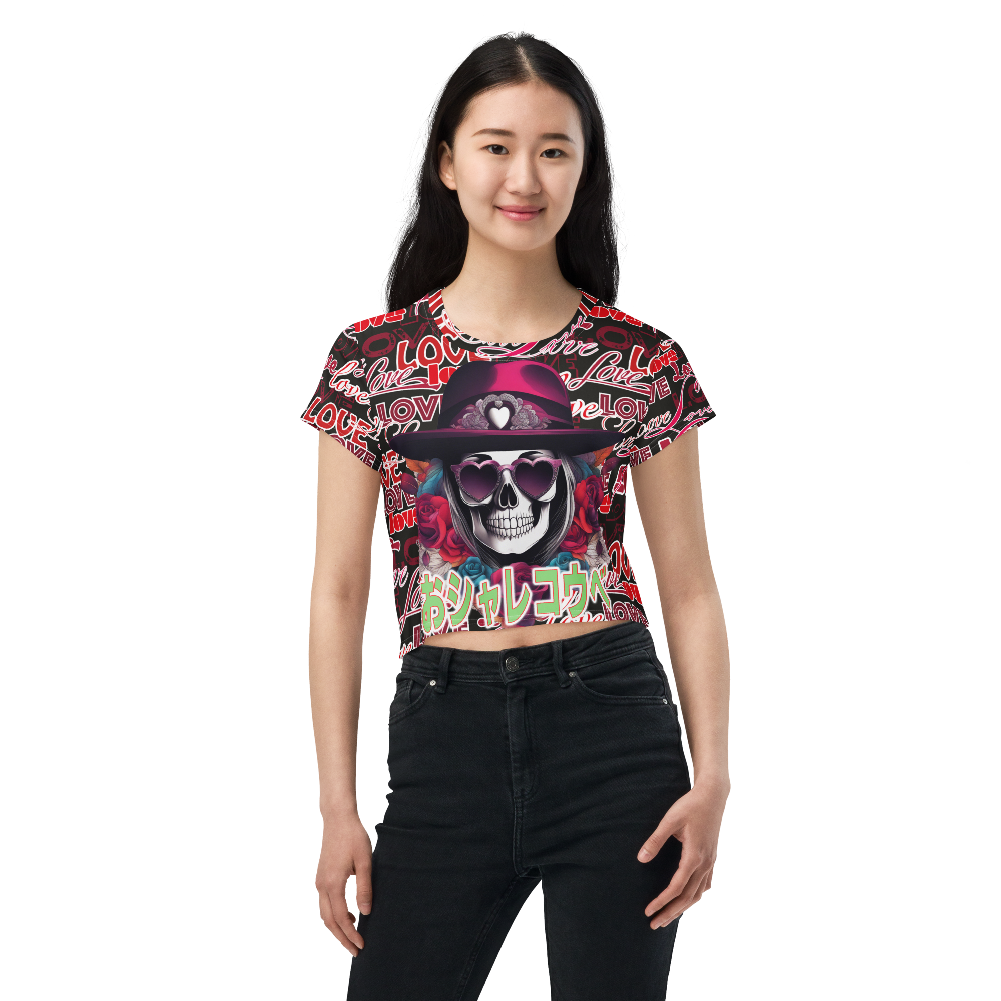 おシャレコウベ 01 black クロップTシャツ