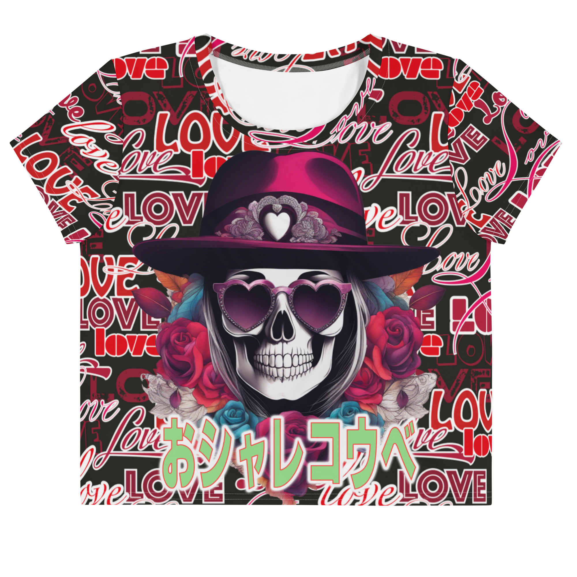 おシャレコウベ 01 black クロップTシャツ