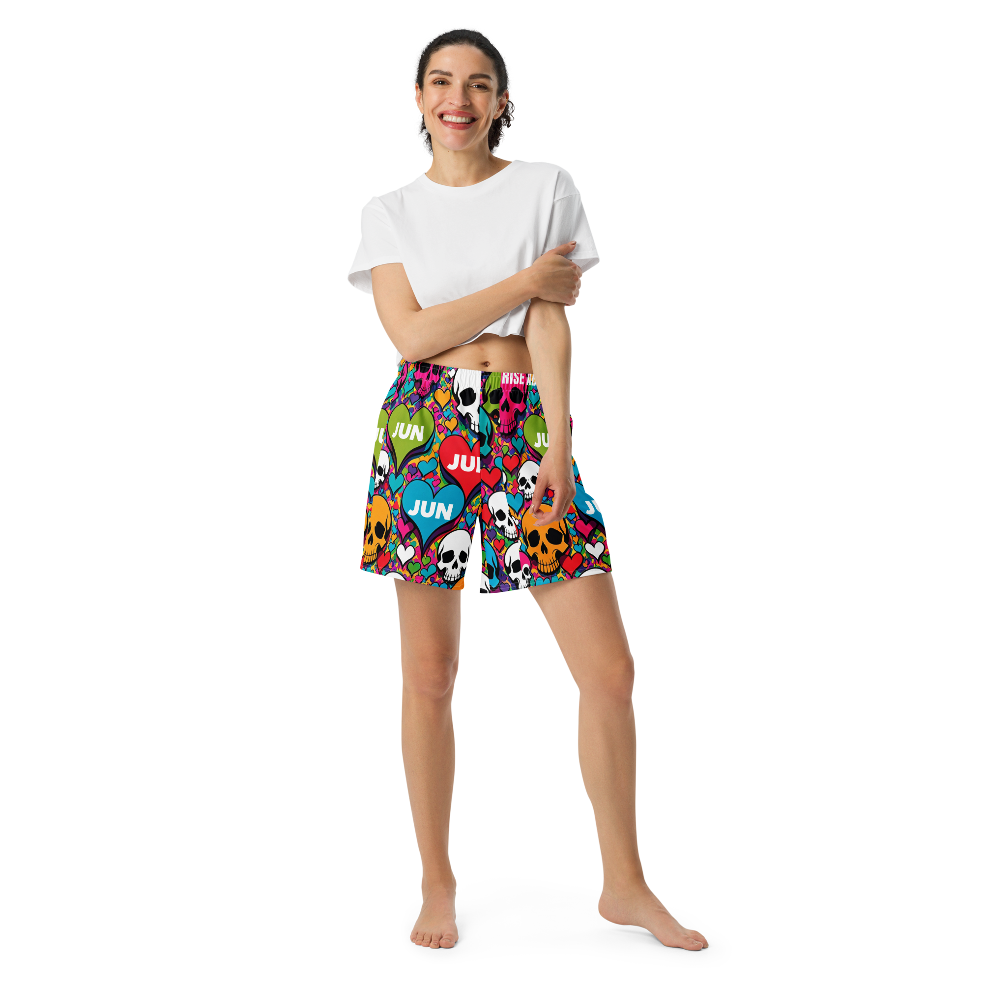 RISE ABOVE 01 POP SKULL Unisex Athletic Long Shorts