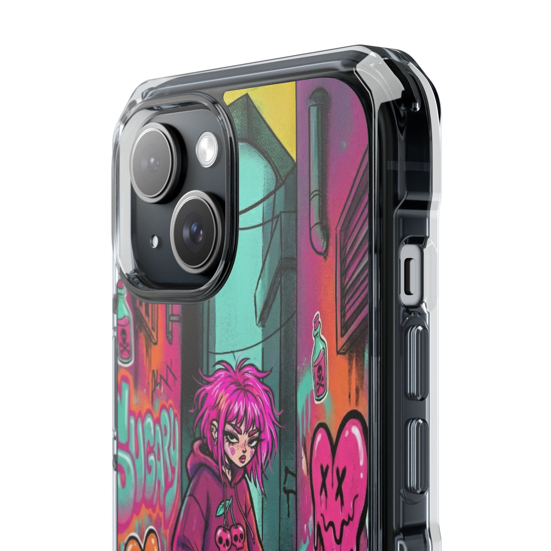 SWEET & TOXIC SOUL 01 – ネオンスケートガール クリアマグネット耐衝撃スマホケース