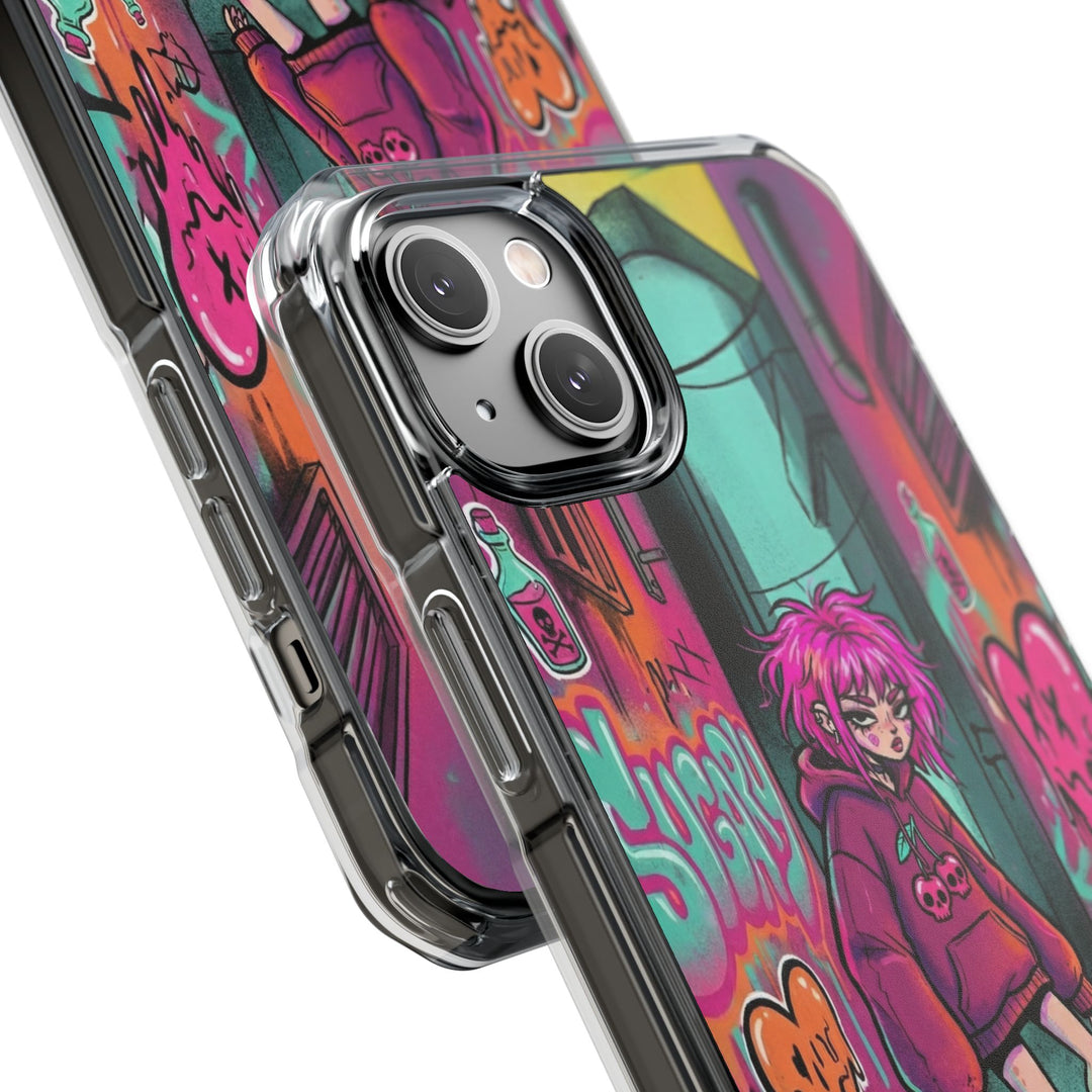 SWEET & TOXIC SOUL 01 – ネオンスケートガール クリアマグネット耐衝撃スマホケース