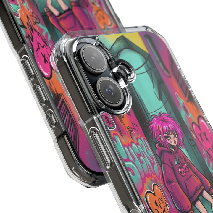 SWEET & TOXIC SOUL 01 – ネオンスケートガール クリアマグネット耐衝撃スマホケース