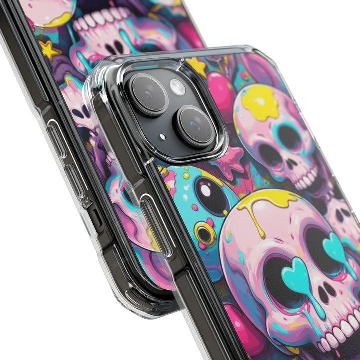 【MagSafe対応】クリアマグネットiPhoneケース｜カラフルKAWAIIスカル