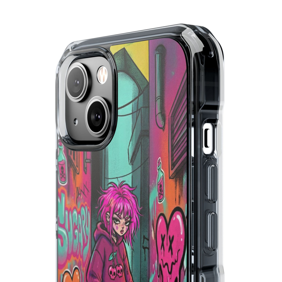 SWEET & TOXIC SOUL 01 – ネオンスケートガール クリアマグネット耐衝撃スマホケース