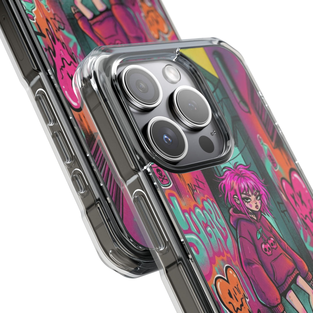 SWEET & TOXIC SOUL 01 – ネオンスケートガール クリアマグネット耐衝撃スマホケース