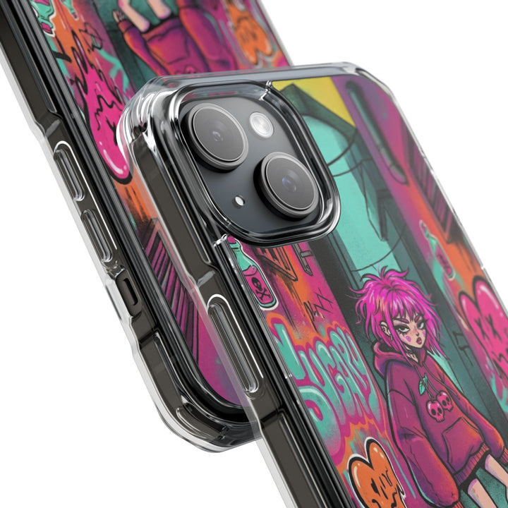 SWEET & TOXIC SOUL 01 – ネオンスケートガール クリアマグネット耐衝撃スマホケース