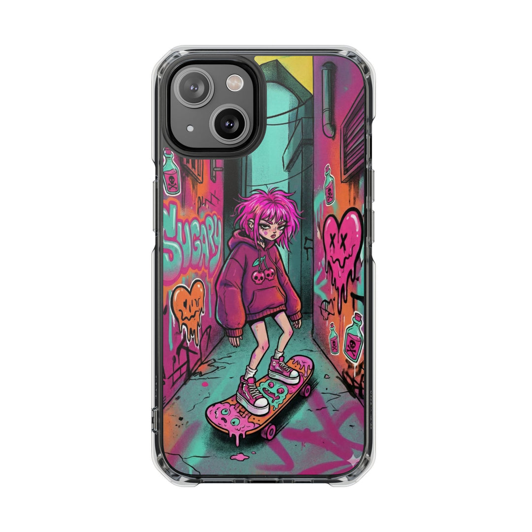 SWEET & TOXIC SOUL 01 – ネオンスケートガール クリアマグネット耐衝撃スマホケース