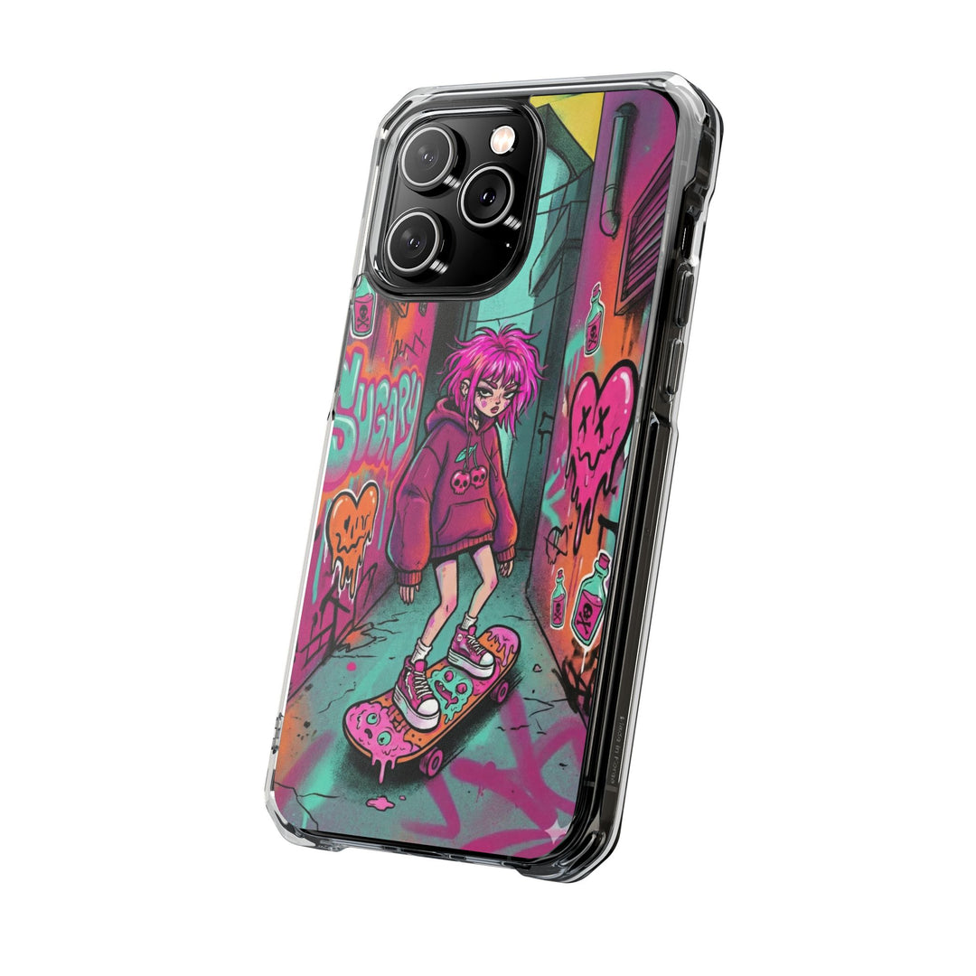 SWEET & TOXIC SOUL 01 – ネオンスケートガール クリアマグネット耐衝撃スマホケース