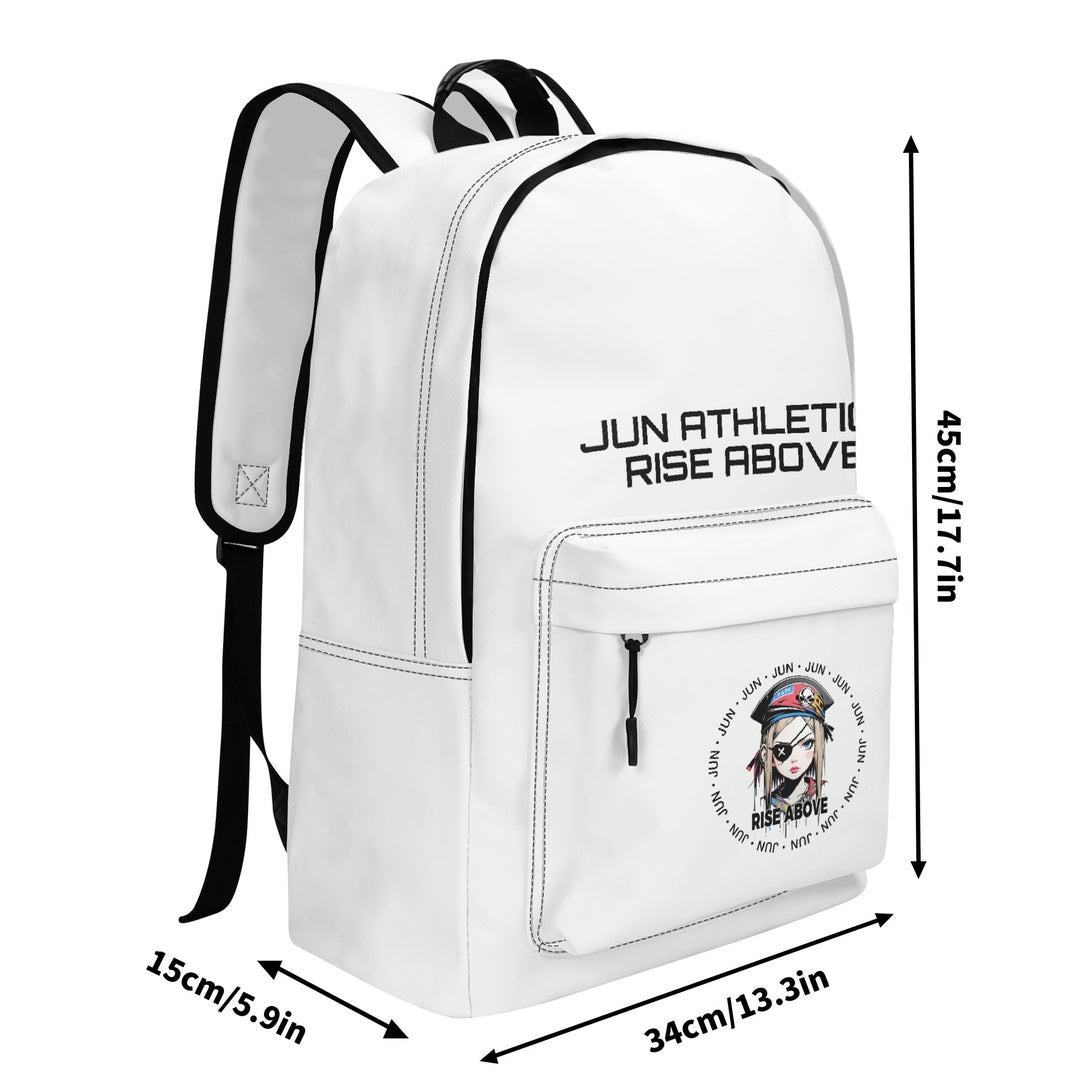 RISE ABOVE 01 17 Inch Twill (PU) Leather School Backpack Skull White