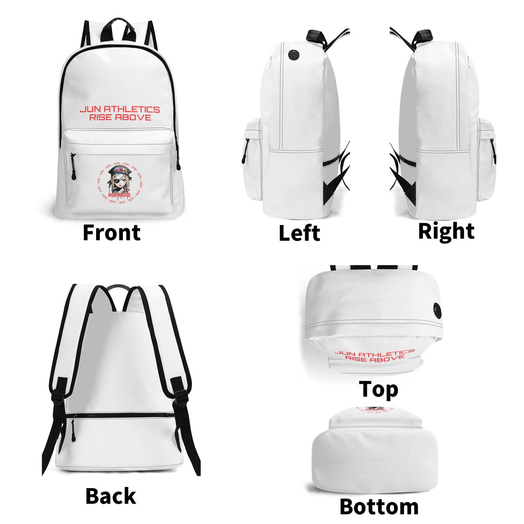 RISE ABOVE 01 17 Inch Twill (PU) Leather School Backpack Skull White x Vivid Red