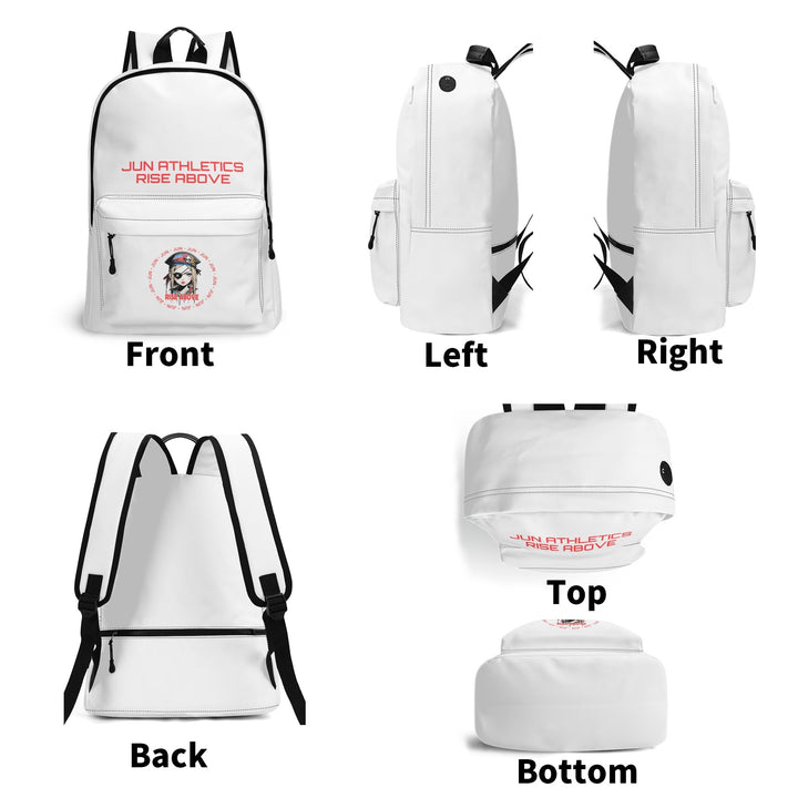 RISE ABOVE 01 17 Inch Twill (PU) Leather School Backpack Skull White x Vivid Red
