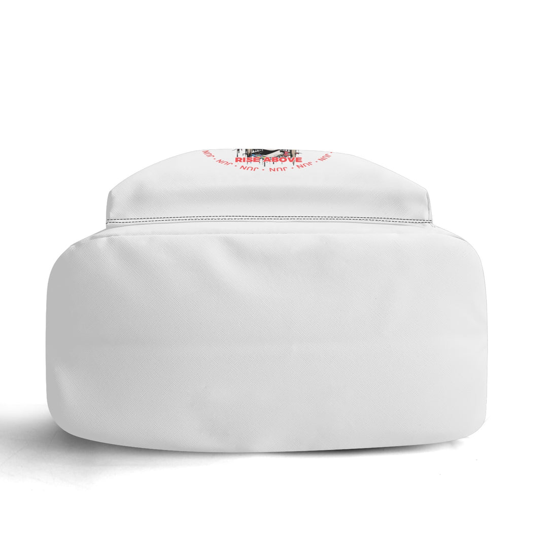 RISE ABOVE 01 17 Inch Twill (PU) Leather School Backpack Skull White x Vivid Red