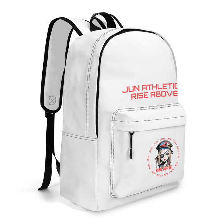 RISE ABOVE 01 17 Inch Twill (PU) Leather School Backpack Skull White x Vivid Red