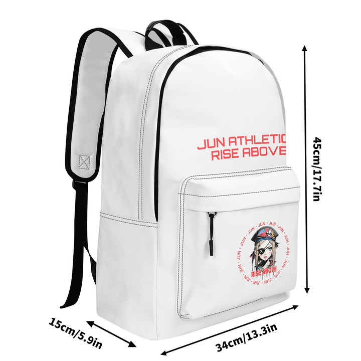 RISE ABOVE 01 17 Inch Twill (PU) Leather School Backpack Skull White x Vivid Red