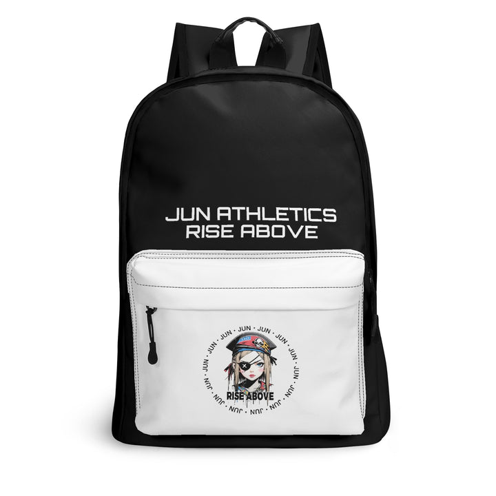 RISE ABOVE 01 17 Inch Twill (PU) Leather School Backpack Black x Skull White