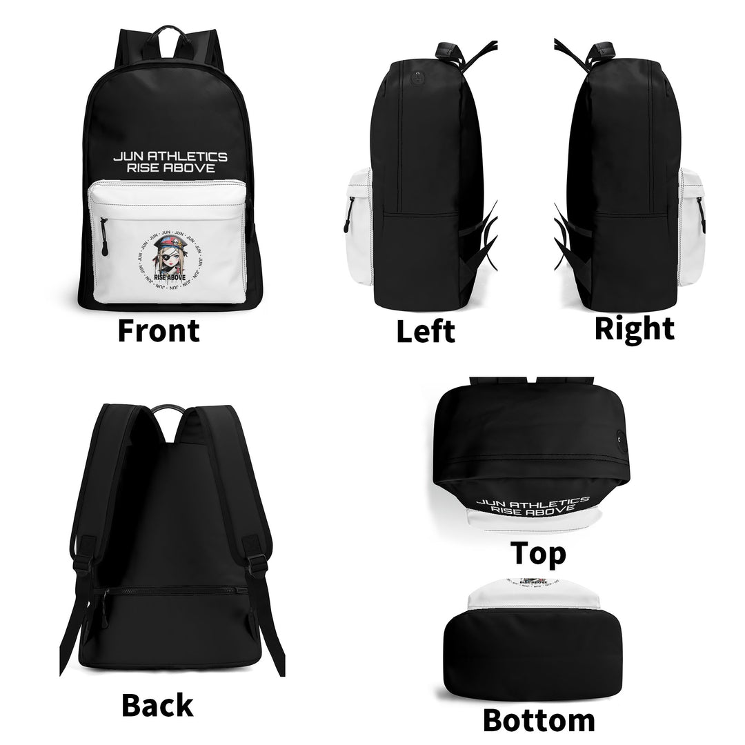 RISE ABOVE 01 17 Inch Twill (PU) Leather School Backpack Black x Skull White