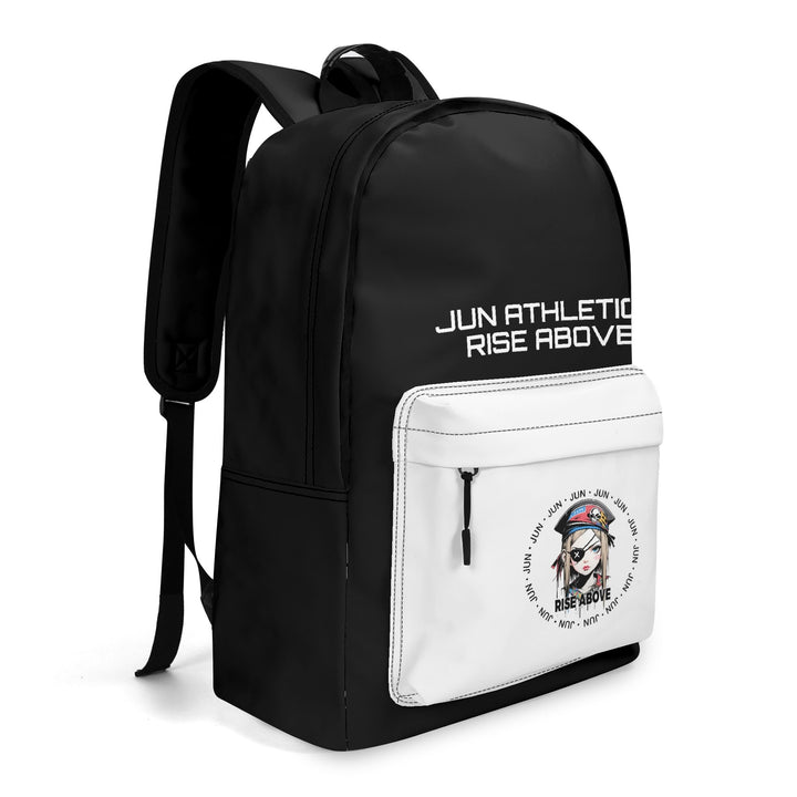 RISE ABOVE 01 17 Inch Twill (PU) Leather School Backpack Black x Skull White