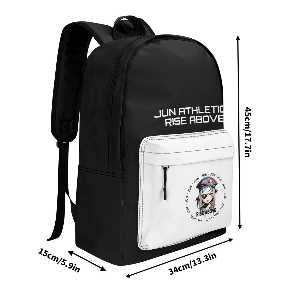 RISE ABOVE 01 17 Inch Twill (PU) Leather School Backpack Black x Skull White
