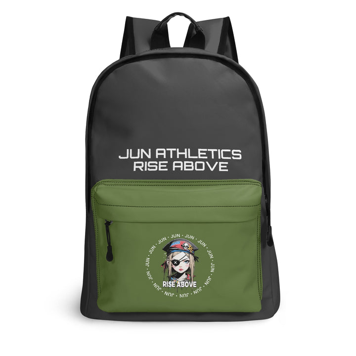 RISE ABOVE 01 17 Inch Twill (PU) Leather School Backpack Charcoal x Pocket Khaki