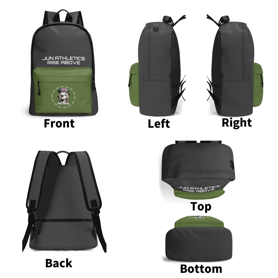 RISE ABOVE 01 17 Inch Twill (PU) Leather School Backpack Charcoal x Pocket Khaki
