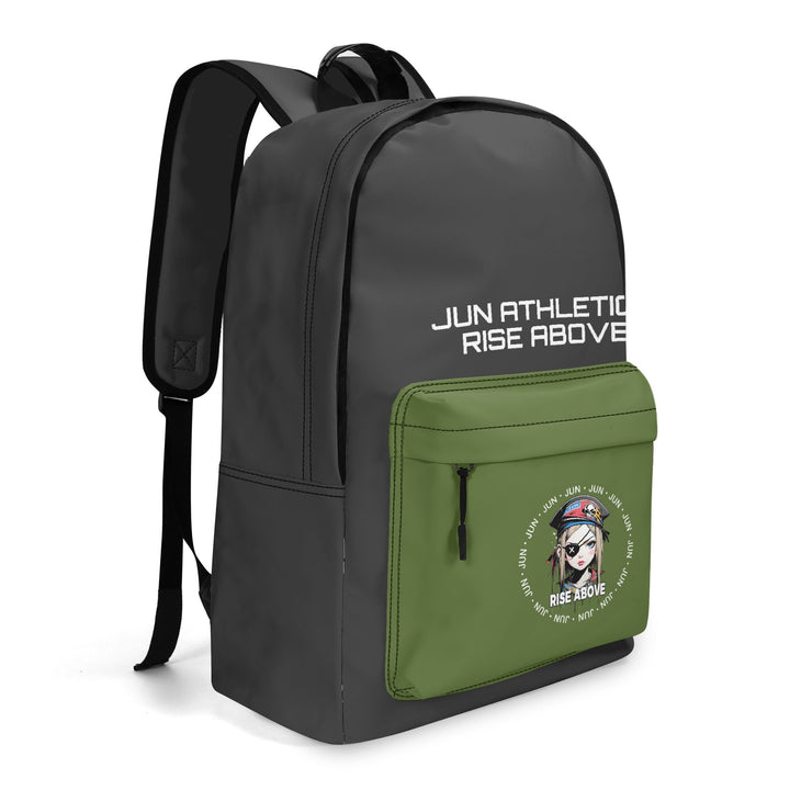 RISE ABOVE 01 17 Inch Twill (PU) Leather School Backpack Charcoal x Pocket Khaki