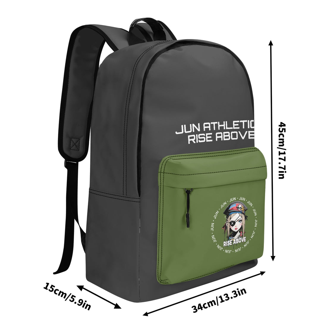 RISE ABOVE 01 17 Inch Twill (PU) Leather School Backpack Charcoal x Pocket Khaki