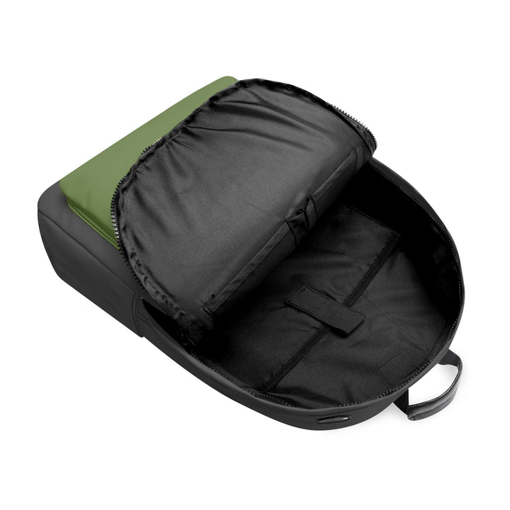 RISE ABOVE 01 17 Inch Twill (PU) Leather School Backpack Charcoal x Pocket Khaki