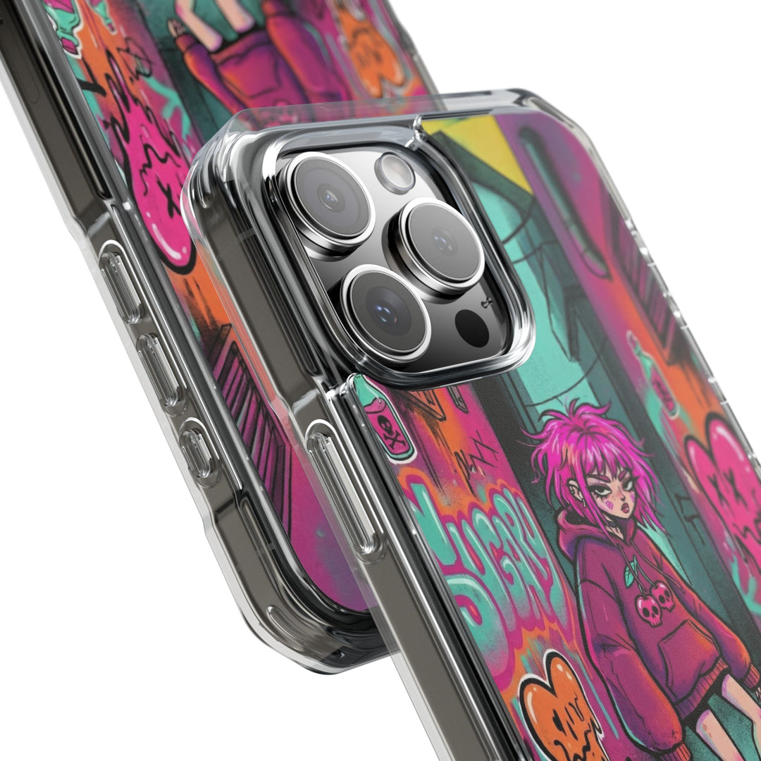 SWEET & TOXIC SOUL 01 – ネオンスケートガール クリアマグネット耐衝撃スマホケース