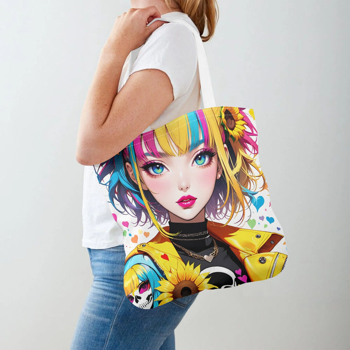 Colorful Hearts 03 – Skull & Sunflower Girl Premium Tote