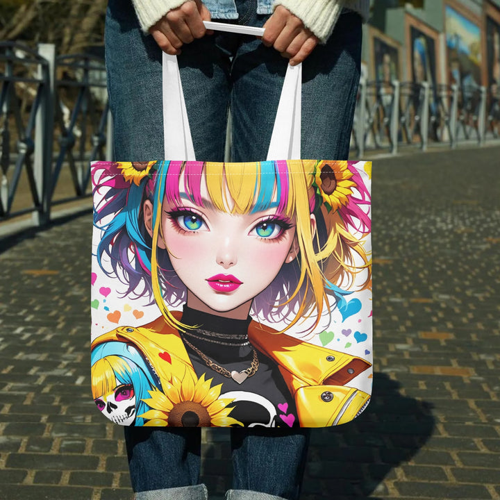 Colorful Hearts 03 – Skull & Sunflower Girl Premium Tote