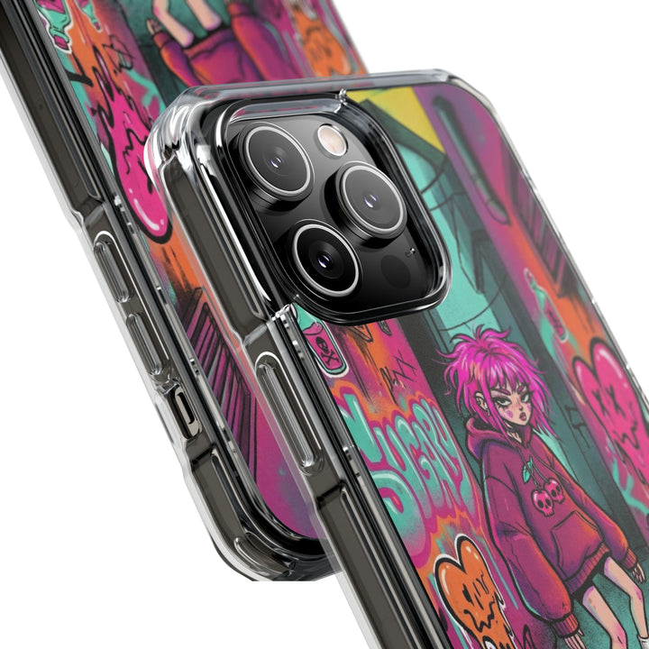 SWEET & TOXIC SOUL 01 – ネオンスケートガール クリアマグネット耐衝撃スマホケース