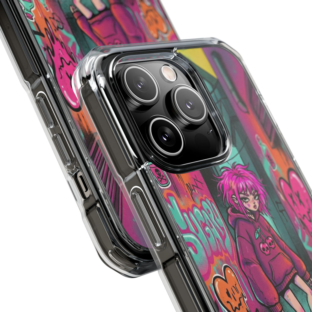 SWEET & TOXIC SOUL 01 – ネオンスケートガール クリアマグネット耐衝撃スマホケース