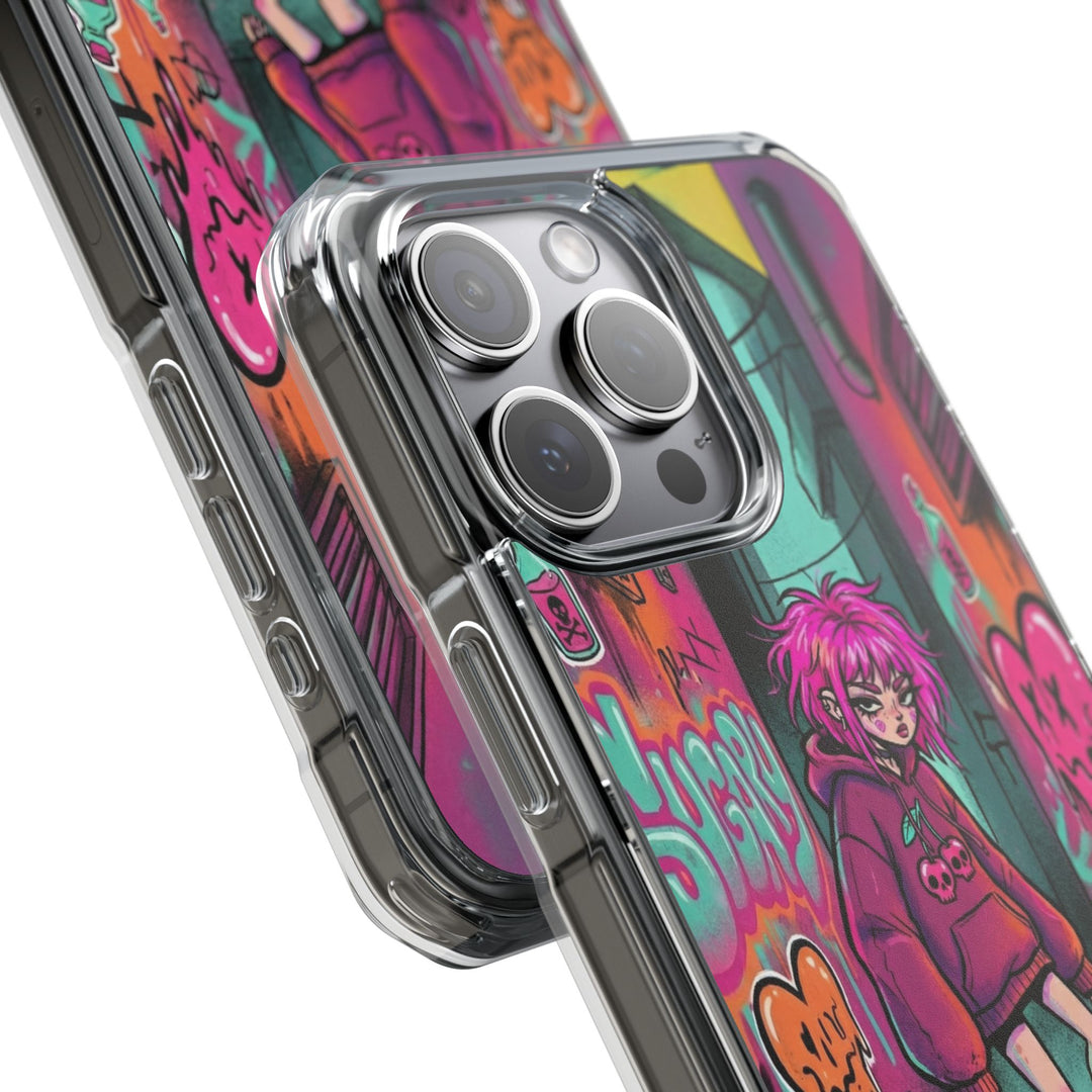 SWEET & TOXIC SOUL 01 – ネオンスケートガール クリアマグネット耐衝撃スマホケース