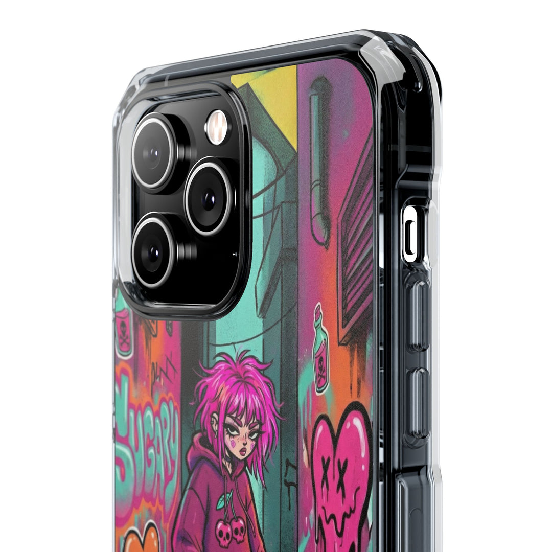 SWEET & TOXIC SOUL 01 – ネオンスケートガール クリアマグネット耐衝撃スマホケース