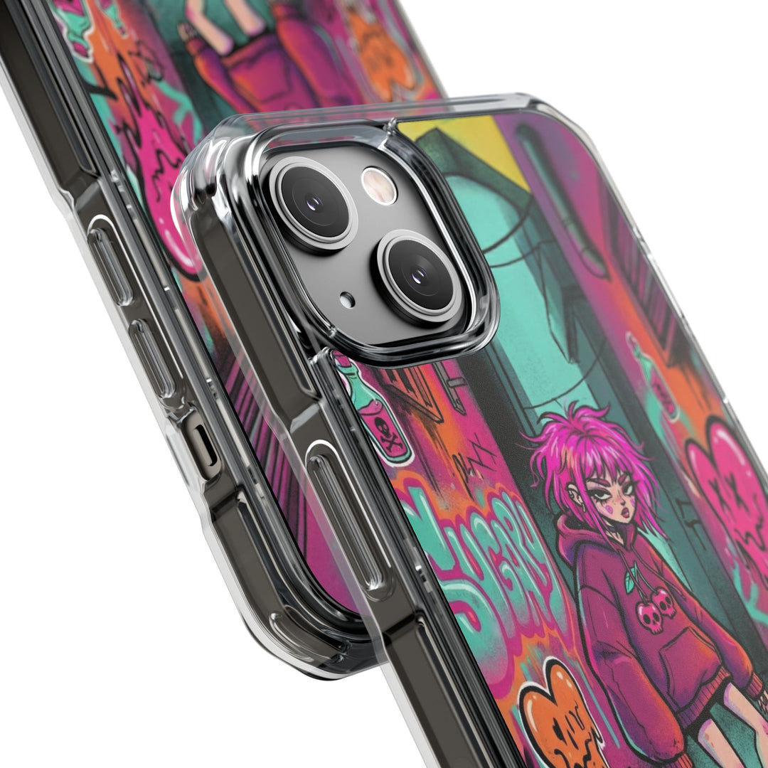 SWEET & TOXIC SOUL 01 – ネオンスケートガール クリアマグネット耐衝撃スマホケース