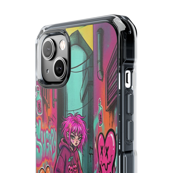 SWEET & TOXIC SOUL 01 – ネオンスケートガール クリアマグネット耐衝撃スマホケース