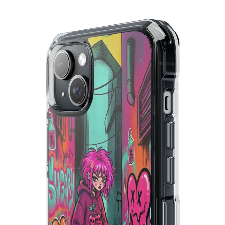 SWEET & TOXIC SOUL 01 – ネオンスケートガール クリアマグネット耐衝撃スマホケース
