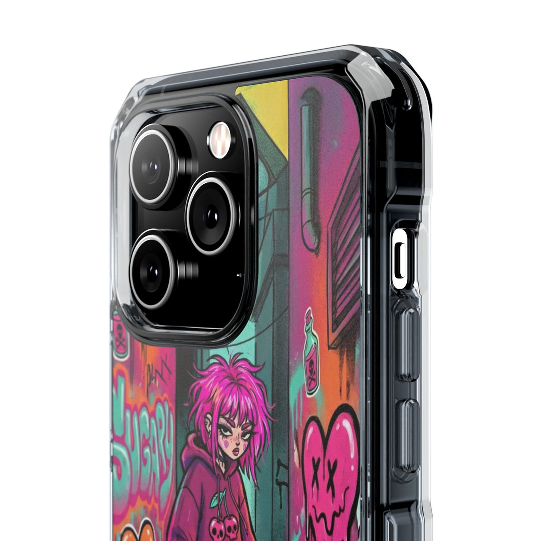 SWEET & TOXIC SOUL 01 – ネオンスケートガール クリアマグネット耐衝撃スマホケース