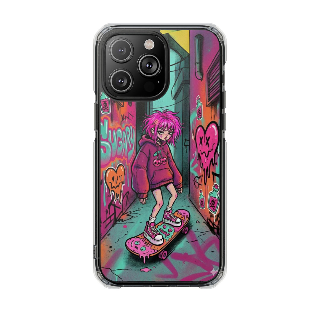 SWEET & TOXIC SOUL 01 – ネオンスケートガール クリアマグネット耐衝撃スマホケース
