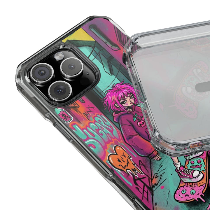 SWEET & TOXIC SOUL 01 – ネオンスケートガール クリアマグネット耐衝撃スマホケース