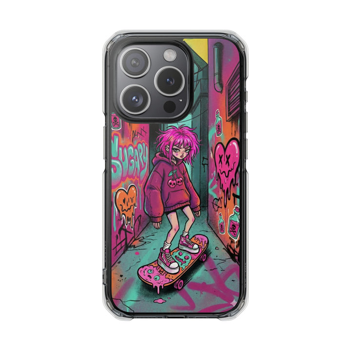 SWEET & TOXIC SOUL 01 – ネオンスケートガール クリアマグネット耐衝撃スマホケース