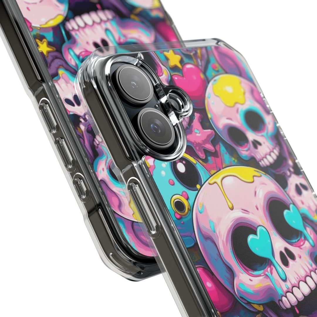 【MagSafe対応】クリアマグネットiPhoneケース｜カラフルKAWAIIスカル