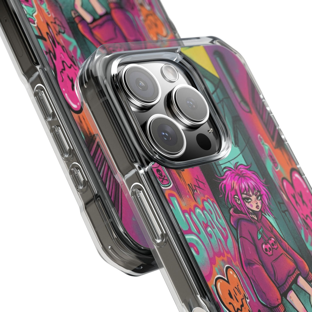 SWEET & TOXIC SOUL 01 – ネオンスケートガール クリアマグネット耐衝撃スマホケース