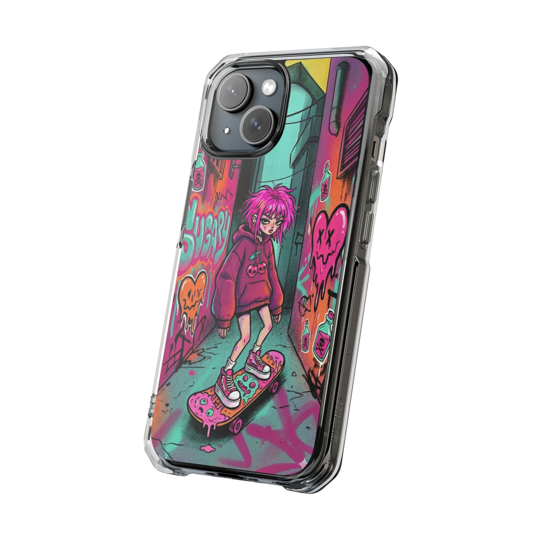SWEET & TOXIC SOUL 01 – ネオンスケートガール クリアマグネット耐衝撃スマホケース