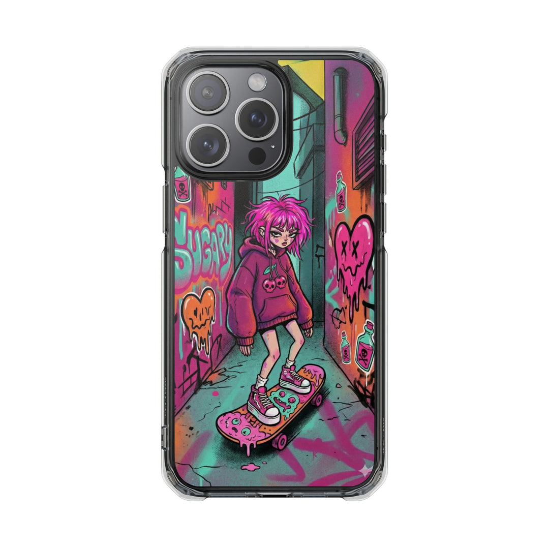 SWEET & TOXIC SOUL 01 – ネオンスケートガール クリアマグネット耐衝撃スマホケース