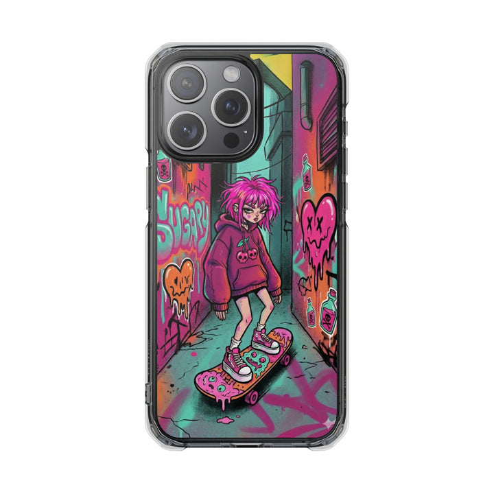SWEET & TOXIC SOUL 01 – ネオンスケートガール クリアマグネット耐衝撃スマホケース