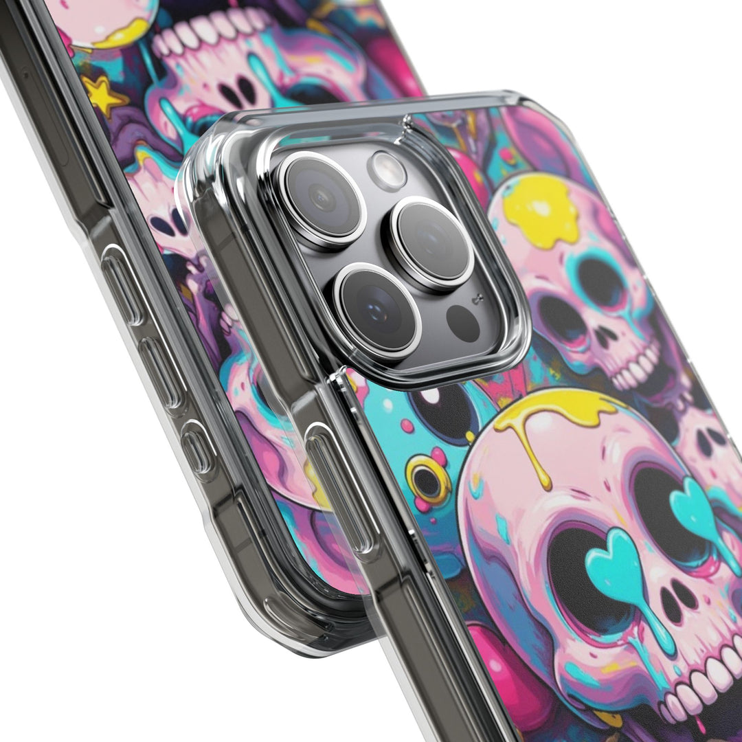 【MagSafe対応】クリアマグネットiPhoneケース｜カラフルKAWAIIスカル
