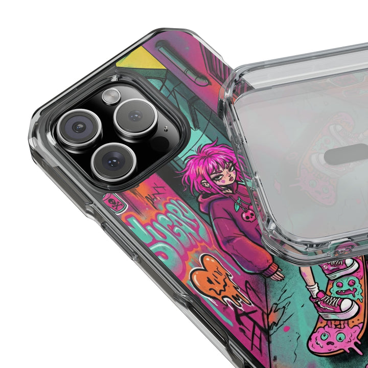 SWEET & TOXIC SOUL 01 – ネオンスケートガール クリアマグネット耐衝撃スマホケース