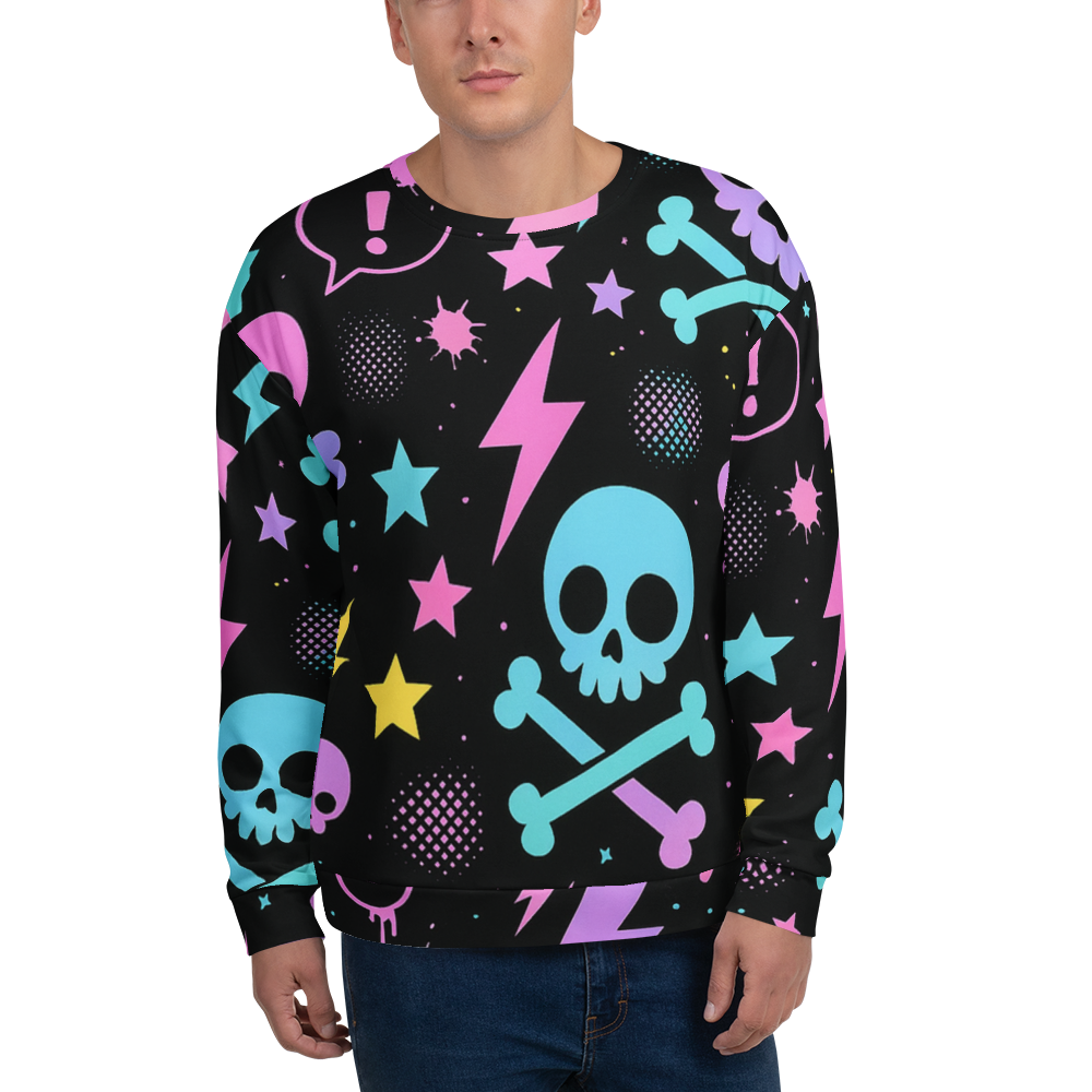 PASTEL NIGHT 03 – Kawaii Skull（Unisex Recycled Sweatshirt）